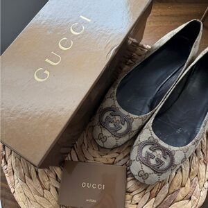 Gucci Beige GG Canvas Logo Ballet Flats